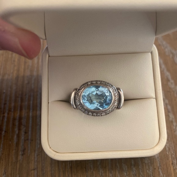 Jewelry - Sterling Silver Blue Topaz Ring With Diamonds